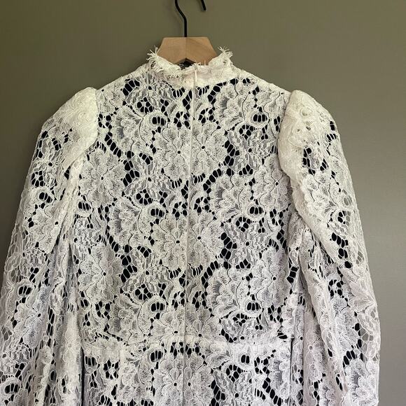 Sandro Mya Balloon Sleeved Floral Lace Mini Dress Black White Sz Small Cocktail‎ - Picture 14 of 16